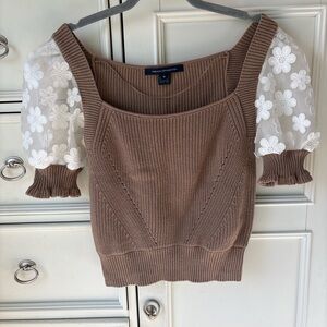 French Connection Lace Puff Sleeve Sweater